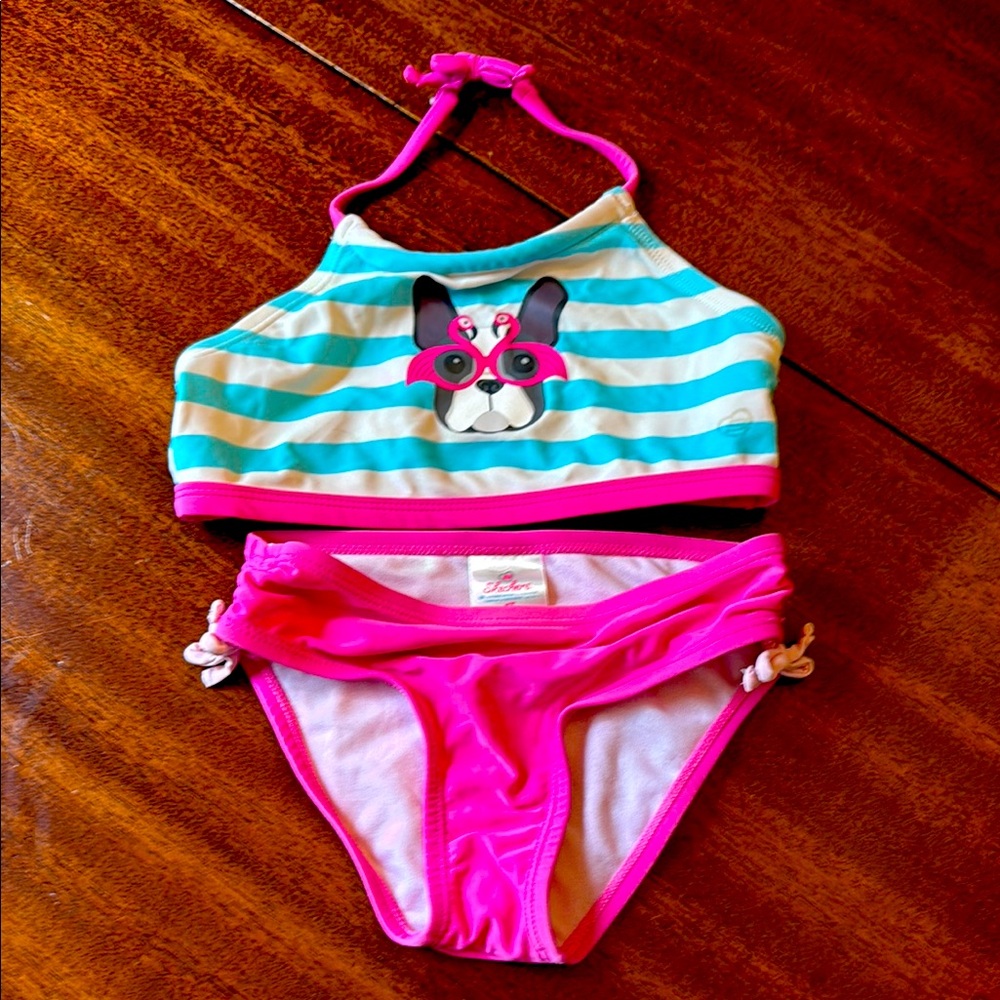 Striped Dog Print Bikini Set